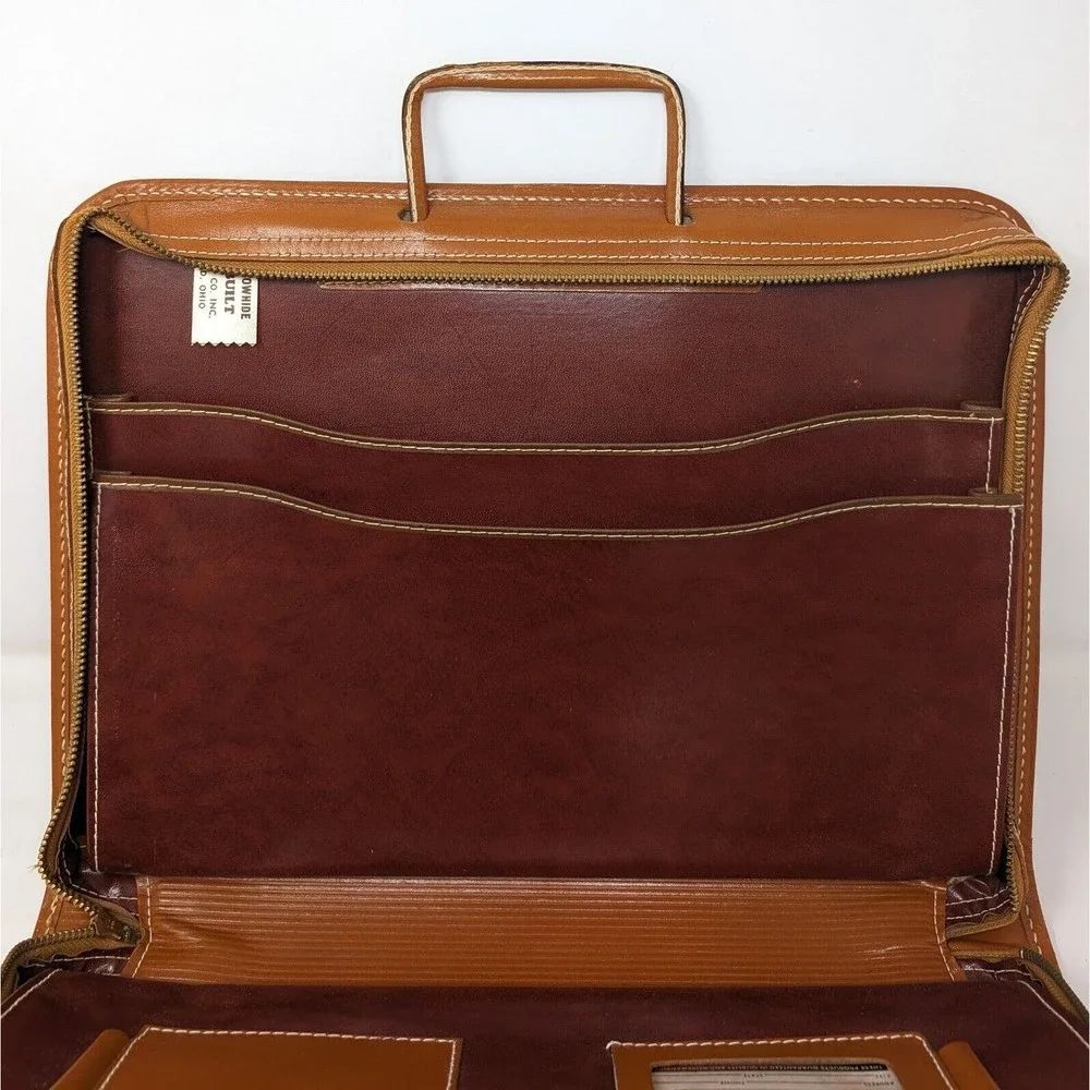 Vintage Hugo Bosca Built Cowhide Zip Briefcase Attaché Case Brown Leather 16x11